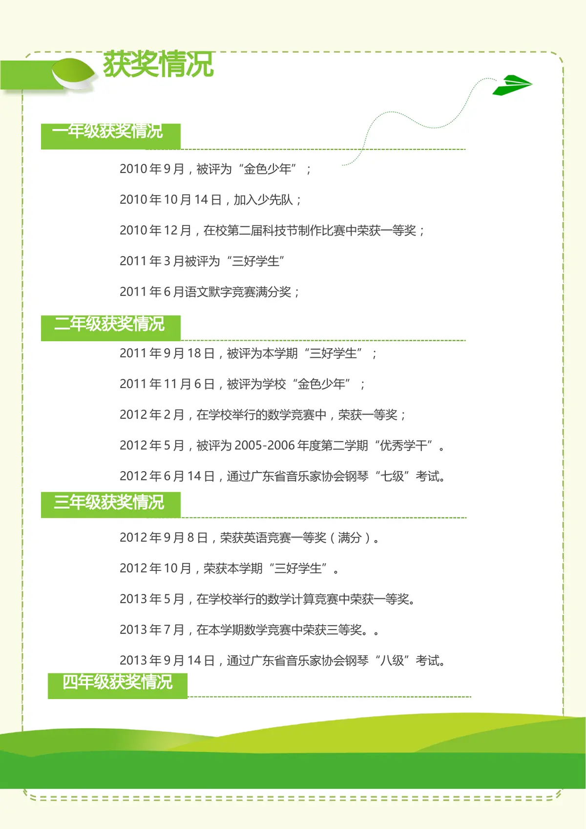 2026上海市浦东区某小学小升初简历第4页预览
