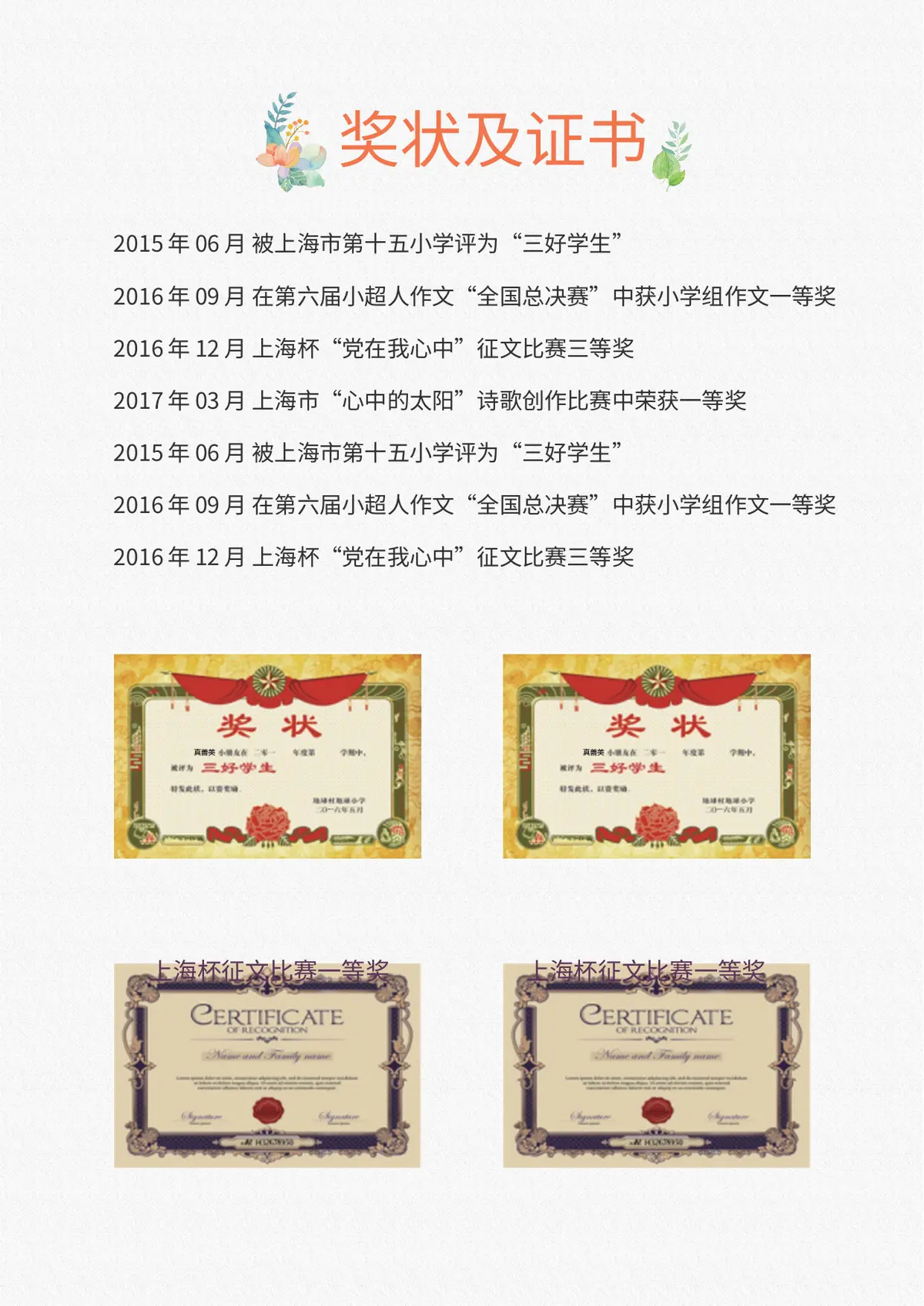 2026上海市第十五小学小升初简历 2第5页预览