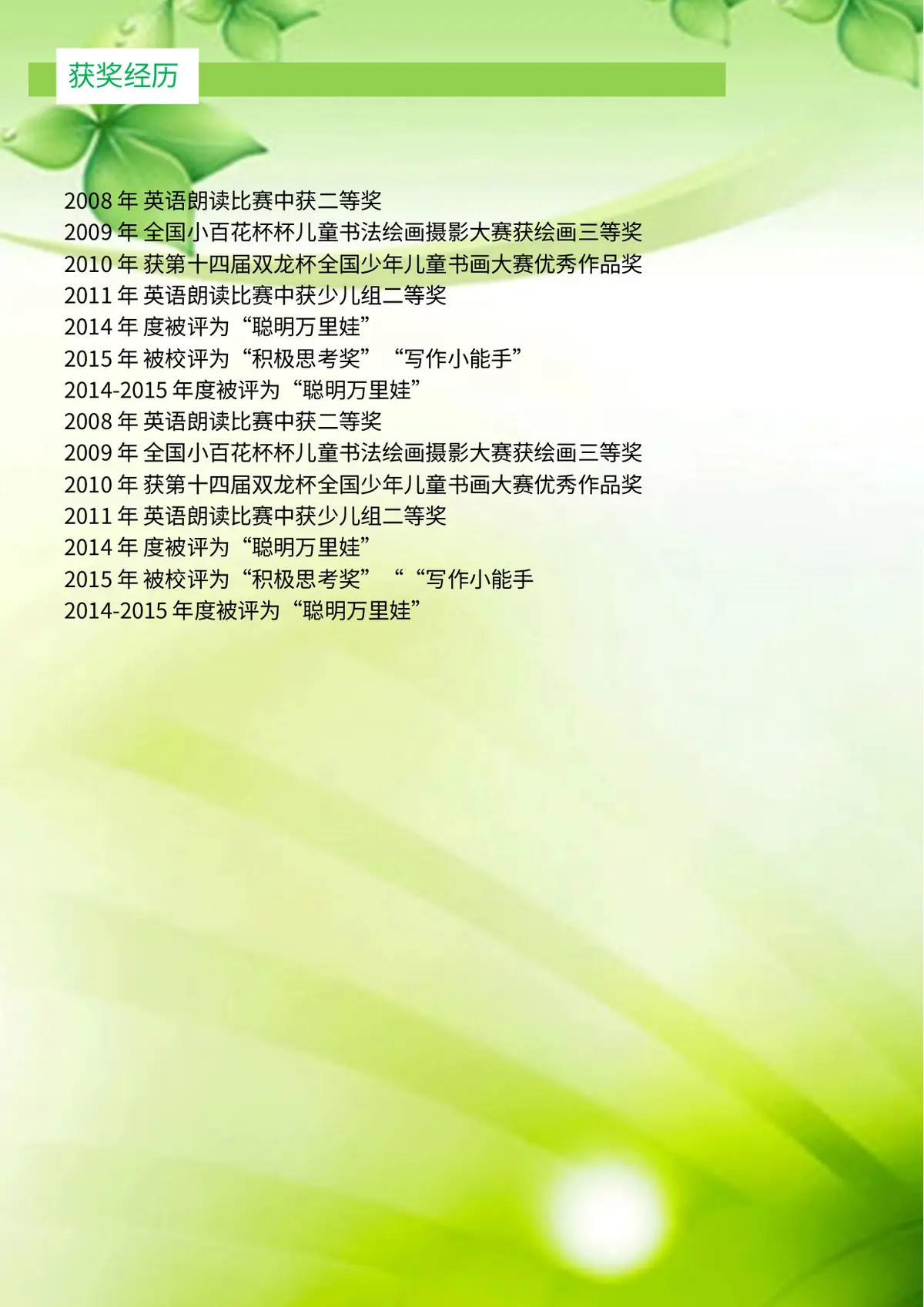 2026中国美术学院小升初简历 11第4页预览