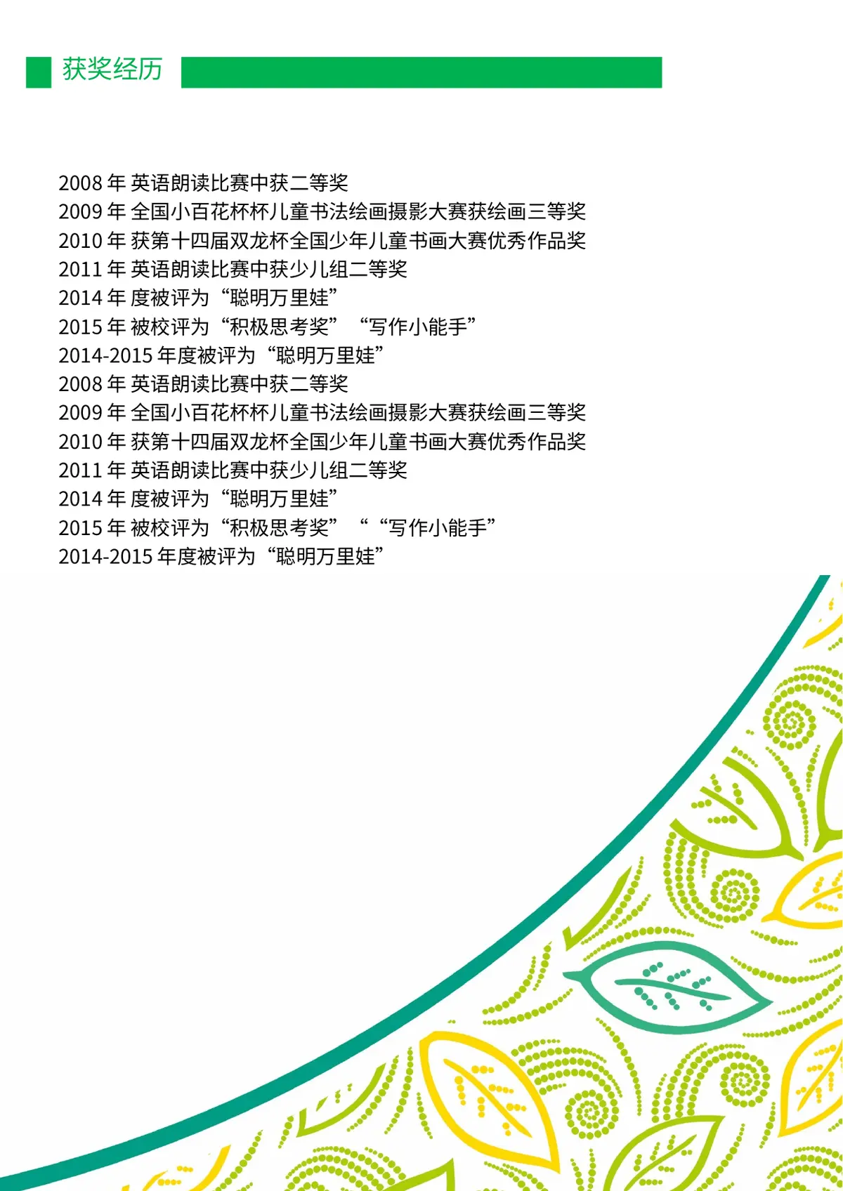2026中国美术学院小升初简历 14第4页预览