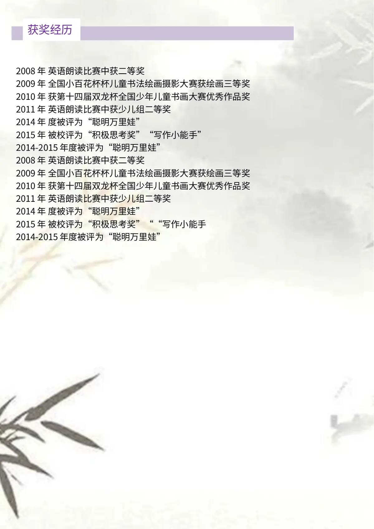 2026中国美术学院小升初简历 21第4页预览
