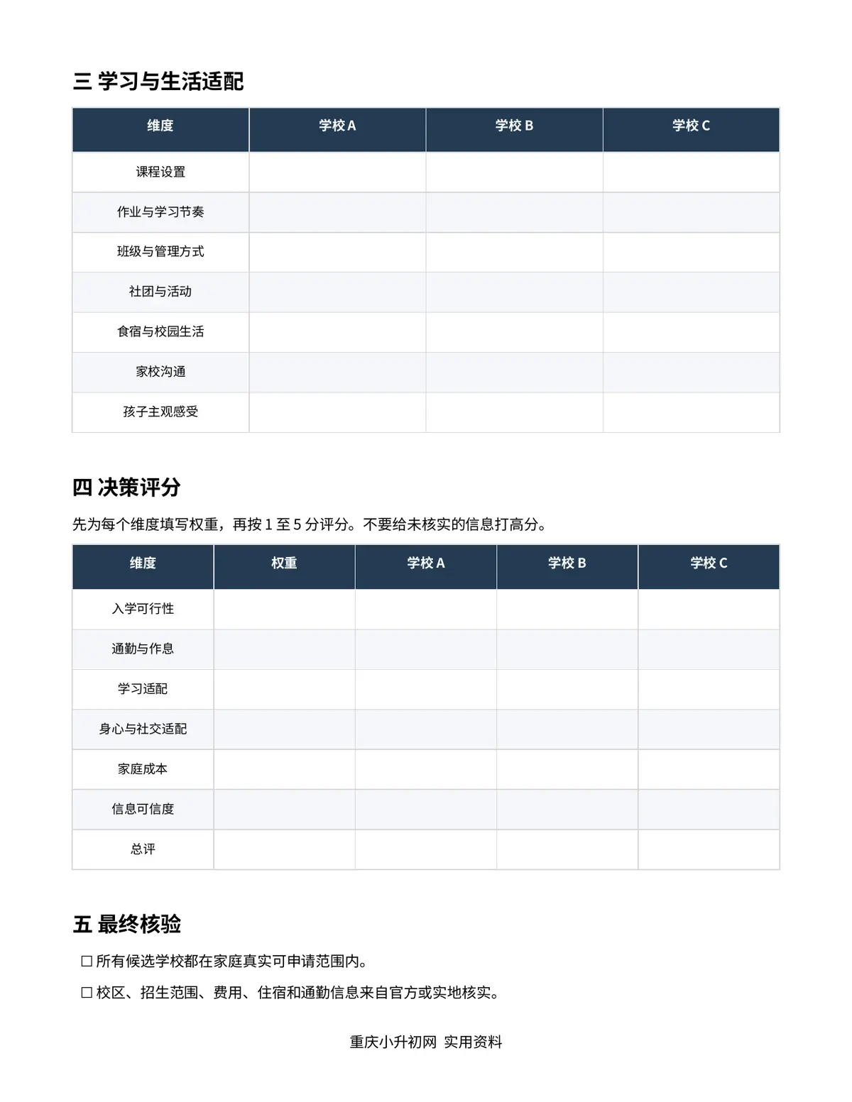 学校信息与择校对比表第2页预览