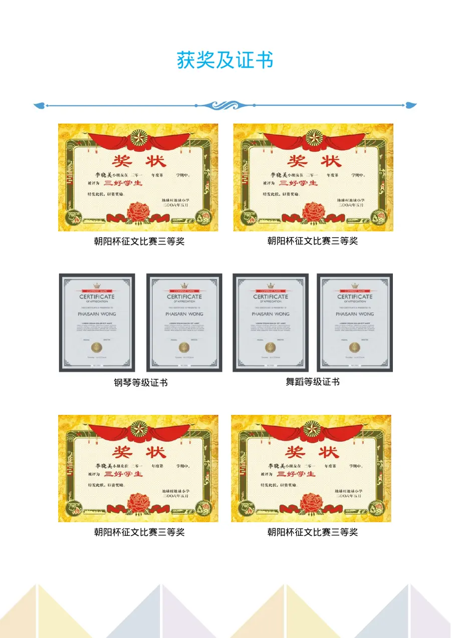 2026北京市小升初简历模板第7页预览