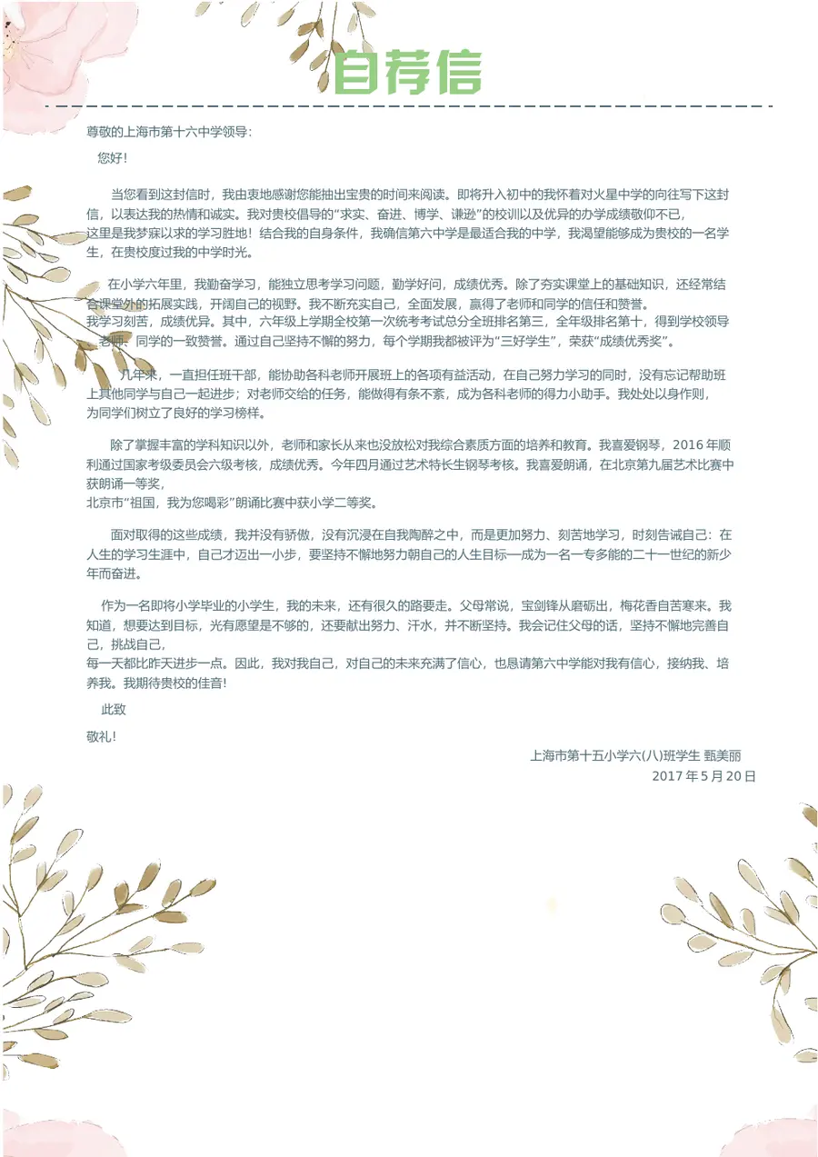 2026手绘玫瑰小升初简历模板第8页预览