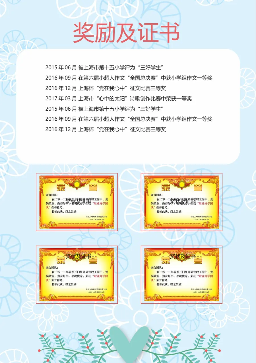 2026碎花卡通小升初简历模板第4页预览