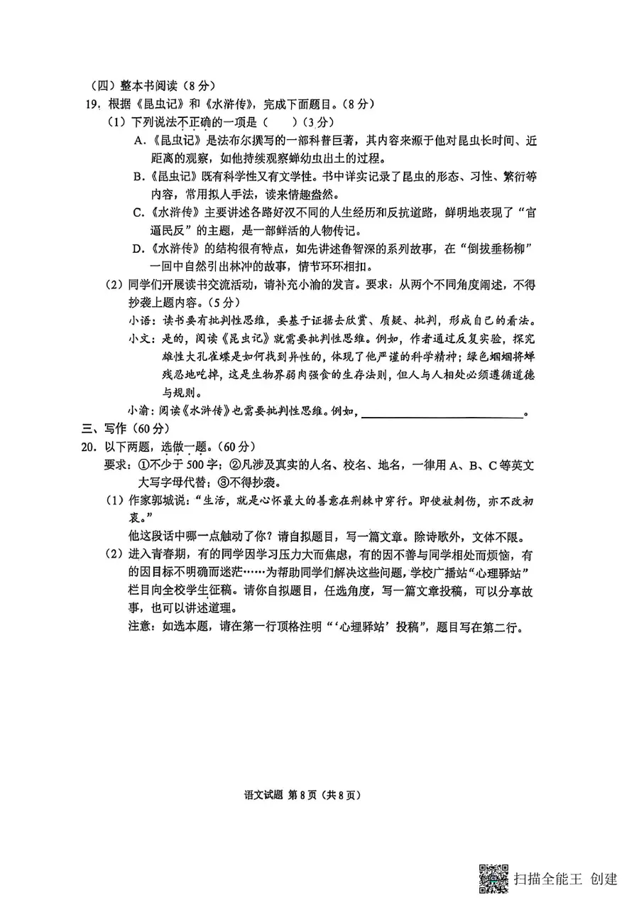 2026中考语文试题第8页预览