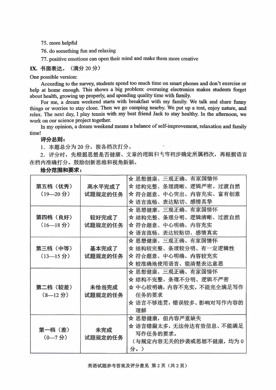 2026重庆中考 官方全科答案评分标准第11页预览