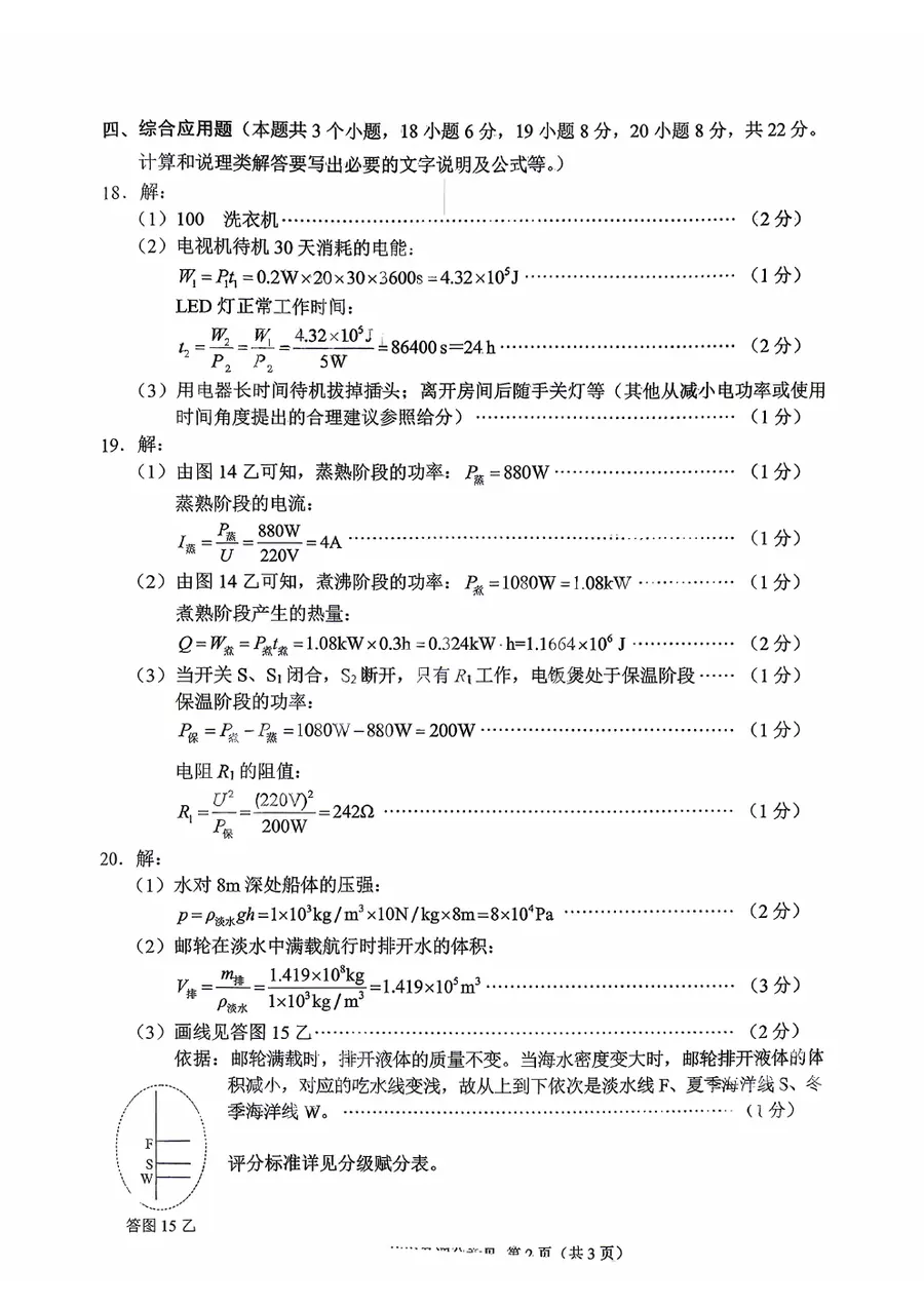 2026重庆中考 官方全科答案评分标准第13页预览