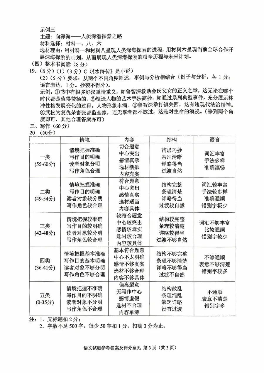 2026重庆中考 官方全科答案评分标准第3页预览